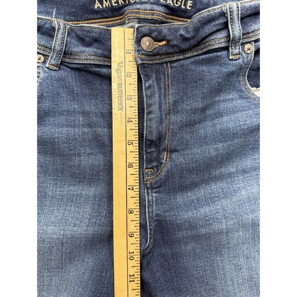 American Eagle Jeans Womens 18 Blue Kick Boot Denim Flap Pockets Dark Stretch - Picture 9 of 10
